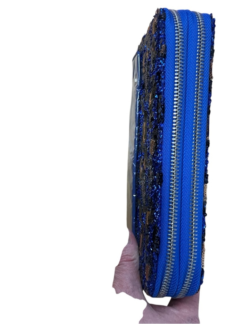 NWT B. Brentano Leopard Blue Sequin Double Zip Wallet Vegan Leather - Picture 3 of 11